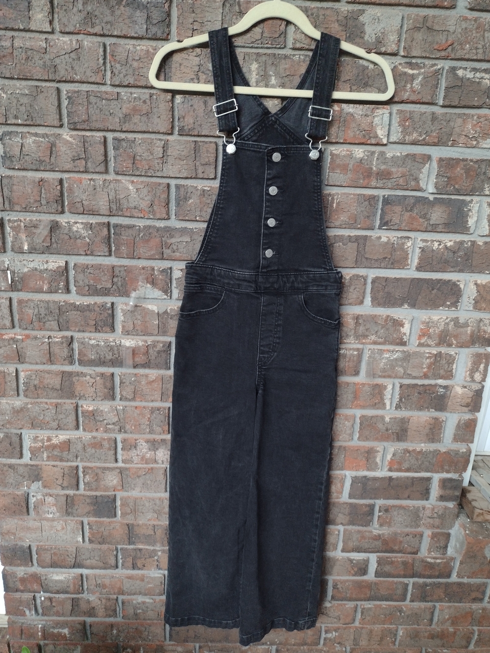 Levi's Button Front Bib Overalls SideZip Women 24 Black Stretch Adjustable Strap
